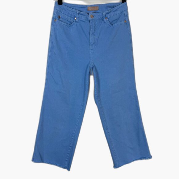 Judy Blue Denim - Judy Blue 15/32 Blue Wide Leg Crop Jeans Tummy Control Raw Hem Stretch Denim